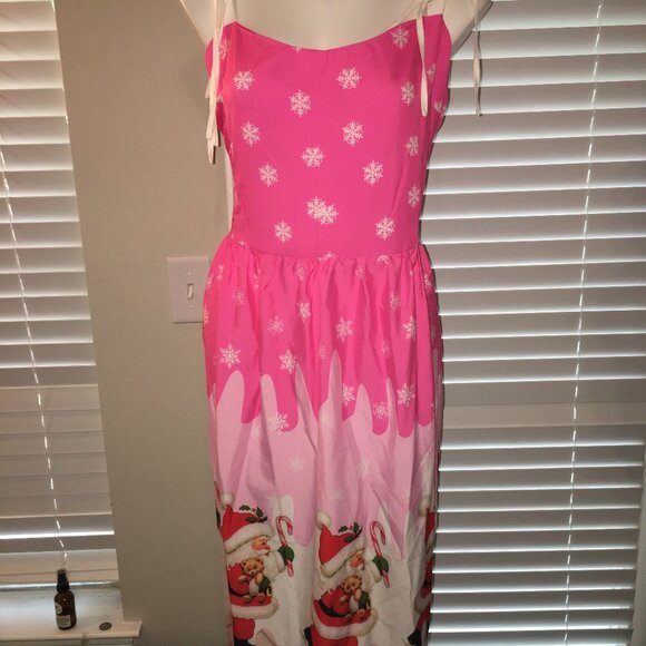 Pink Tie Straps Fun Christmas Dress XL New Hal1 - Picture 3 of 4